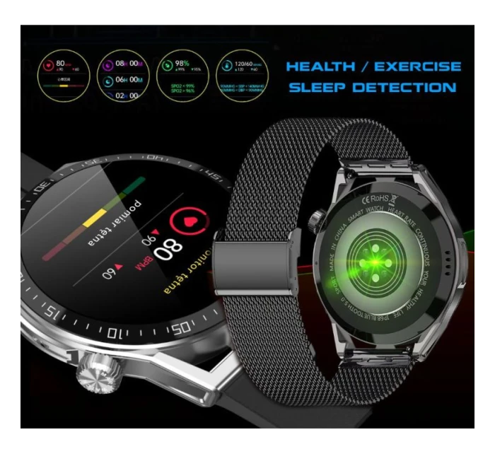 Rubicon RNCE88-1 Smartwatch Black- Černý silikonový řemínek + černý kožený řemínek