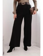Dámské elegantní kalhoty s páskem a širokou nohavicí černé Dámské elegantní kalhoty s páskem a širokou nohavicí černé