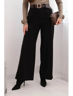 Dámské elegantní kalhoty s páskem a širokou nohavicí černé