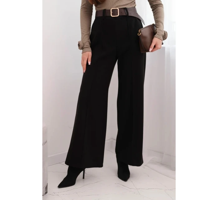 Dámské elegantní kalhoty s páskem a širokou nohavicí černé Dámské elegantní kalhoty s páskem a širokou nohavicí černé