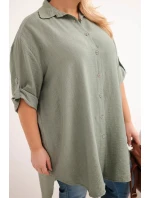 Dámská košile Plus Size z viskózy s delším zadním dílem khaki