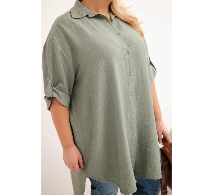 Dámská košile Plus Size z viskózy s delším zadním dílem khaki