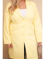 Dámský plášť Plus Size dlouhý s límcem a kapsami žlutý Dámský plášť Plus Size dlouhý s límcem a kapsami žlutý