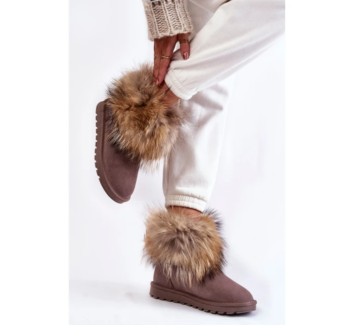 Dámské semišové sněhule s kožešinovou šedou model 21602003 - Boto Dámské semišové sněhule s kožešinovou šedou model 21602003 - Boto