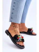 Pantofle s ozdobnými korálky S.Barski KV-2775-47 Černé