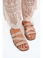 Ozdobené dámské sandály na plochém podpatku se pásky a sponou béžové Manitte Ozdobené dámské sandály na plochém podpatku se pásky a sponou béžové Manitte