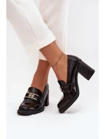 Dámské polobotky na podpatku se zlatým detailem čokoládové model 21710786 - Boto