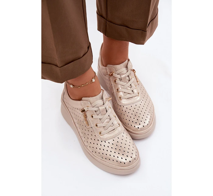 Kožené Ažurové Dámské Polobotky Vinceza 79603 Zlaté