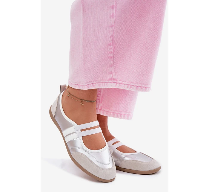 Sportové baleríny s elastickými pásky stříbrné Donatella