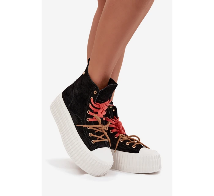 Dámské zateplené semišové trampky na masivní platformě GOE – černé