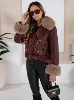 Dámská kožená bunda s kožešinou vínová Dstreet model 21991877 - FashionStreet