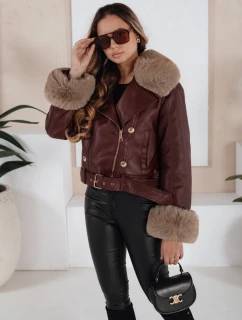 Dámská kožená bunda s kožešinou vínová Dstreet model 21991877 - FashionStreet