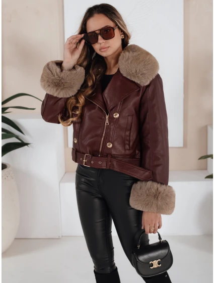Dámská kožená bunda s kožešinou vínová Dstreet model 21991877 - FashionStreet