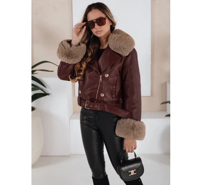 Dámská kožená bunda s kožešinou vínová Dstreet model 21991877 - FashionStreet