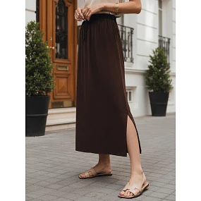 Dámská viskózová maxi sukně s elastickým pasem hnědá FashionStreet CY0515 Dámská viskózová maxi sukně s elastickým pasem hnědá FashionStreet CY0515