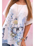 Dámská bavlněná košile s motýly a květinami bílý Dámská bavlněná košile s motýly a květinami bílý