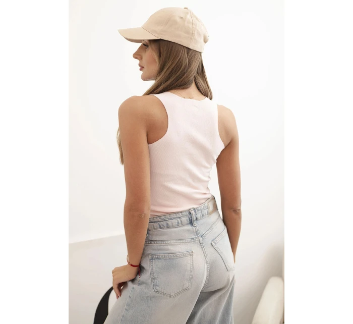 Dámská pruhovaná top na ramínkách s ozdobnou nášivkou pudrově růžová