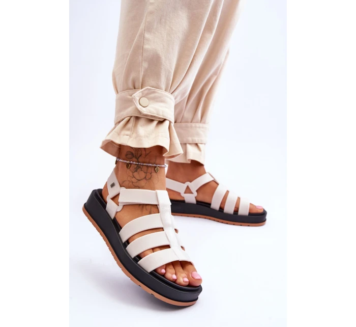 Dámské sandály na suchý zip Světle béžová model 21615530 - Zaxy