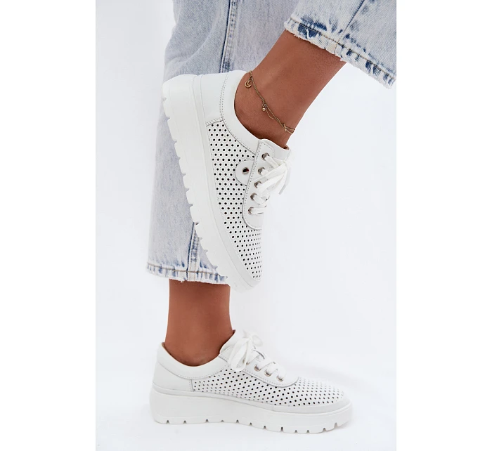 Kožené Ažurové Dámské Polobotky Vinceza 79629 Bílé