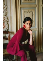 Kombinéza s rukávy bordó model 21319117 - STYLOVE Kombinéza s rukávy bordó model 21319117 - STYLOVE