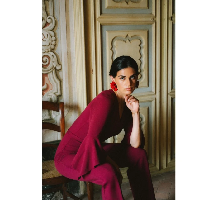 Kombinéza s rukávy bordó model 21319117 - STYLOVE Kombinéza s rukávy bordó model 21319117 - STYLOVE