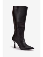 Dámské kozačky na jehlovém podpatku pod kolena Vionette – černé Dámské kozačky na jehlovém podpatku pod kolena Vionette – černé