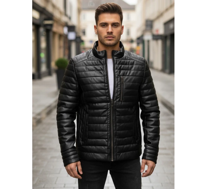 Pánská zimní prošívaná kožená bunda černá FashionStreet TX5113