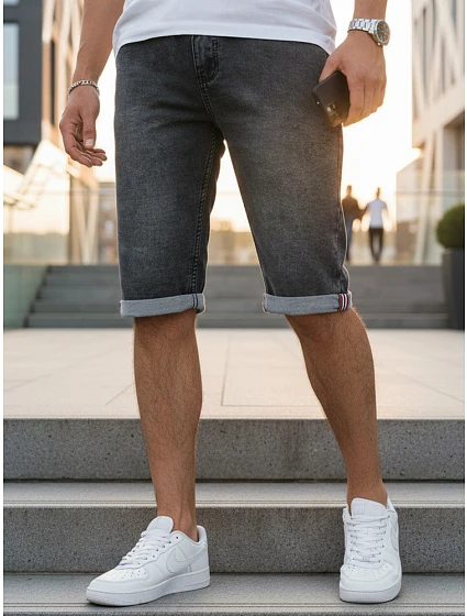 Pánské džínové šortky s lemem černé FashionStreet SX2619 Pánské džínové šortky s lemem černé FashionStreet SX2619