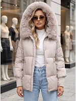Dámská zimní prošívaná bunda s kapucí, světle béžová, FashionStreet TY6001 Dámská zimní prošívaná bunda s kapucí, světle béžová, FashionStreet TY6001