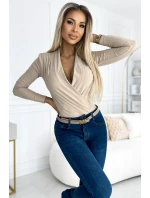 Béžové dámské body s přeloženým obálkovým výstřihem model 19468823 - numoco