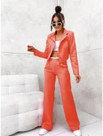 Dámský komplet v korálové barvě krátké sako a široké kalhoty model 19673906 - Moon Dámský komplet v korálové barvě krátké sako a široké kalhoty model 19673906 - Moon