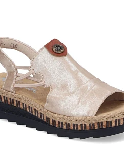 Dámské zlaté sandály na klínku model 22097425 - Rieker