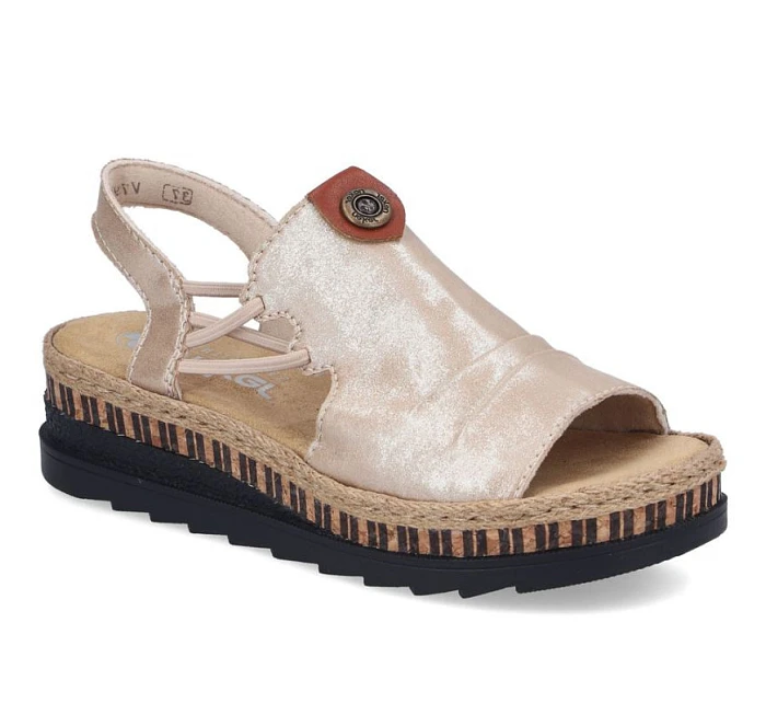 Dámské zlaté sandály na klínku model 22097425 - Rieker Dámské zlaté sandály na klínku model 22097425 - Rieker