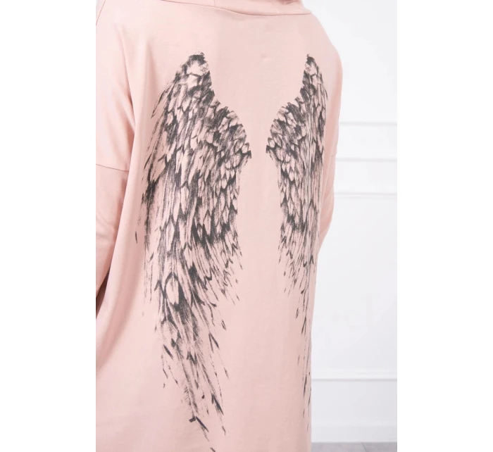 Mikina s potiskem křídel pudrově růžová