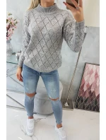 Svetr s polovičním rolákem a kosočtvercovým vzorem šedý