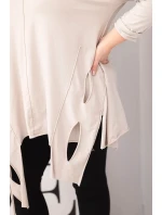 Dámská bavlněná blůza Plus Size s asymetrickým spodním lemem a výřezy béžová