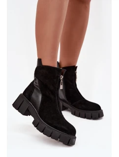 Dámské kozačky z pravé semišové kůže s podšívkou D A JC52 874 Černé