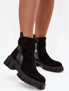 Dámské kozačky z pravé semišové kůže s podšívkou D A  Černé model 21715544 - D&A