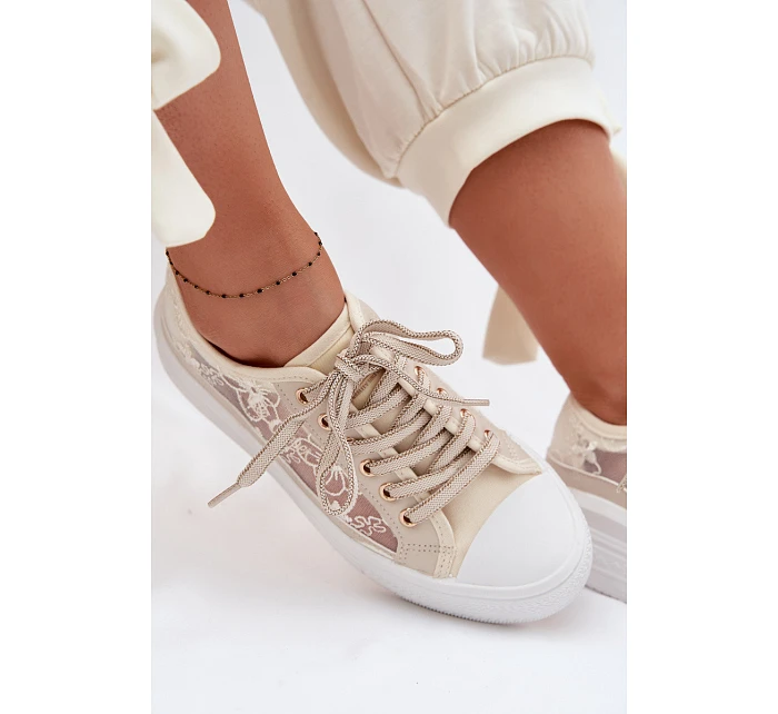 Dámské tenisky s krajkou na platformě Lee Cooper LCW-26-44-4481 Béžové