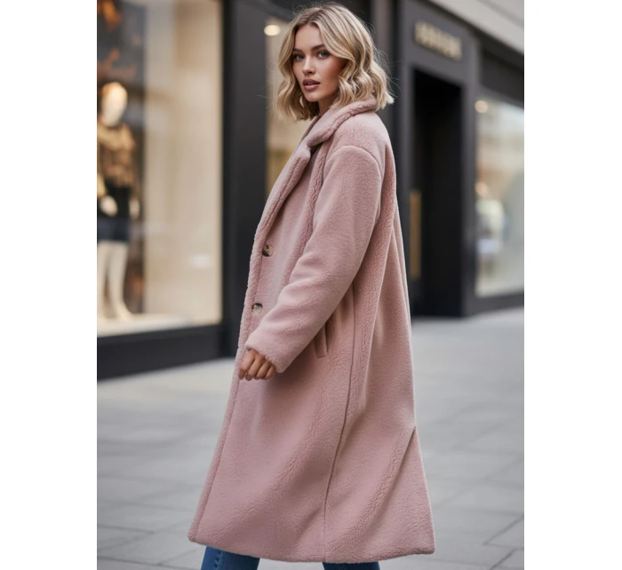 Dámský zimní kabát teddy kožešina dlouhý růžový FashionStreet NY0751z
