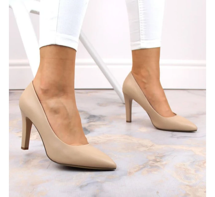 Sergio Leone W SK415B béžové lodičky na podpatku