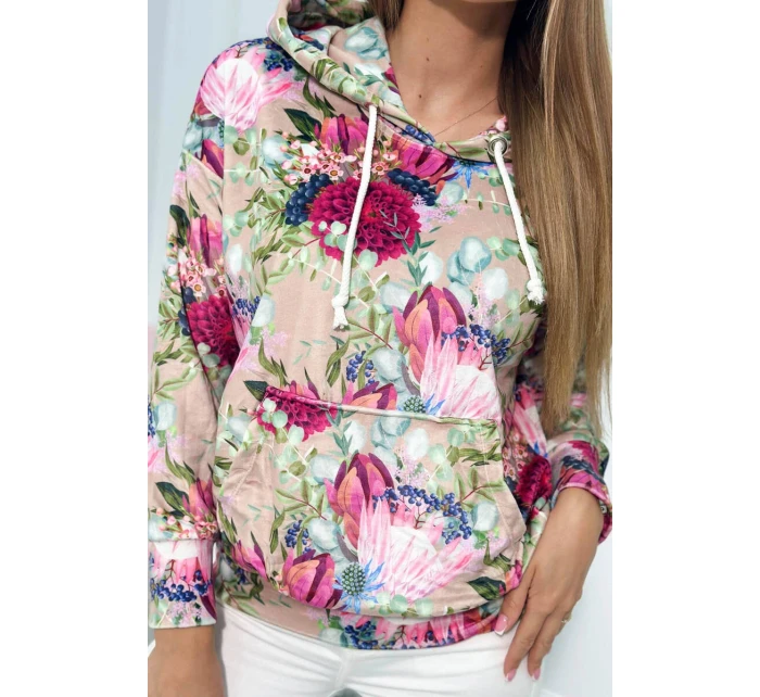 Velurová mikina s kapucí béžový