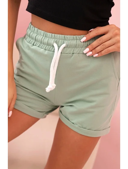 Dámské bavlněné šortky s gumou a šňůrkou v pase tmavě mátové