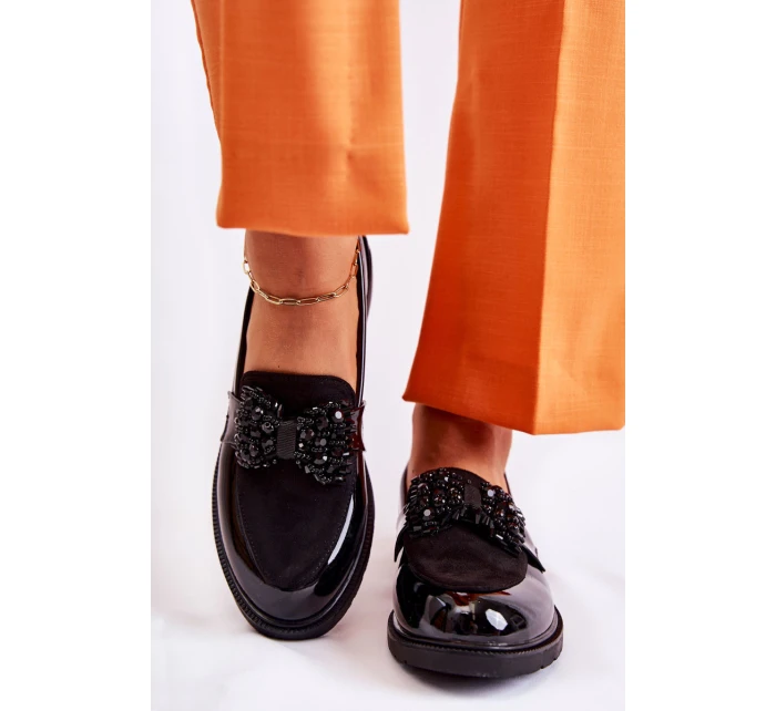 Dámské kalhoty lakované s mašlí Černý model 21593079 - S.Barski