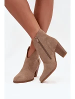 Dámské kotníkové boty na podpatku z ekokůže béžové model 21711571 - Boto