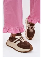 Semišové tenisky na masivní platformě D&A GR61-5986 Čokoládové