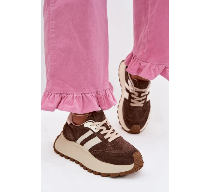 Semišové tenisky na masivní platformě D&A GR61-5986 Čokoládové