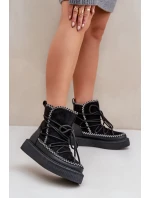 Dámské sněhule s výšivkou na platformě černé Naleris