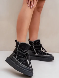 Dámské sněhule s výšivkou na platformě černé Naleris