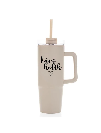 KÁVOHOLIK - béžový cestovní termohrnek s průhledným víčkem 900 ml KÁVOHOLIK - béžový cestovní termohrnek s průhledným víčkem 900 ml